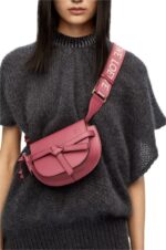 Loewe Women Mini Gate Dual bag in soft calfskin and jacquard 206XF265 Plumrose - Image 3