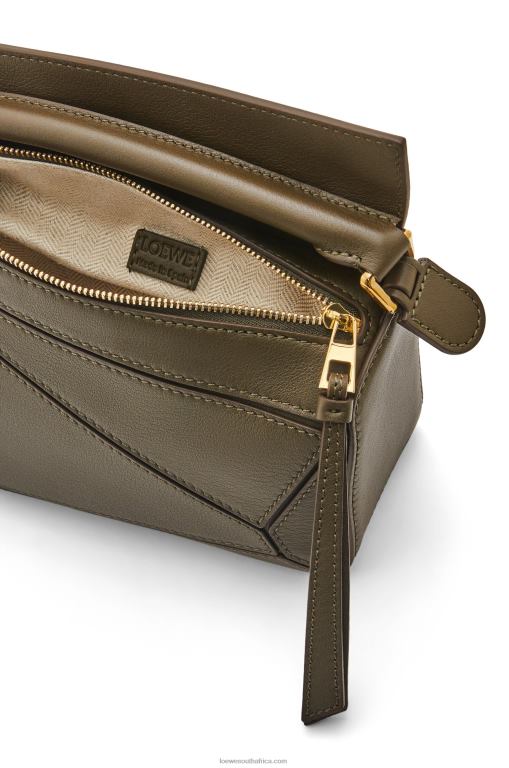 Loewe Women Mini Puzzle bag in classic calfskin 206XF202 Dark Khaki Green - Image 7
