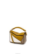 Loewe Women Mini Puzzle bag in classic calfskin 206XF277 Ochre/Soft White