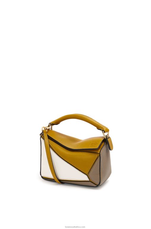 Loewe Women Mini Puzzle bag in classic calfskin 206XF277 Ochre/Soft White - Image 1