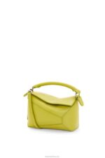 Loewe Women Mini Puzzle Edge bag in satin calfskin 206XF211 Lime Yellow