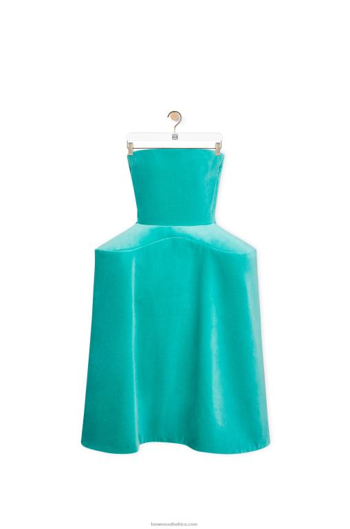 loewe_women_peplum_bustier_dress_in_cotton_velvet_206xf1064_caribbean_blue.jpg Loewe Women Peplum bustier dress in cotton velvet 206XF1064 Caribbean Blue - Image 1