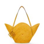 Loewe Women Petal basket bag in raffia and calfskin 206XF40 Ochre