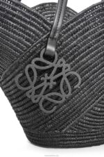 Loewe Women Petal basket bag in raffia and calfskin 206XF41 Black - Image 6