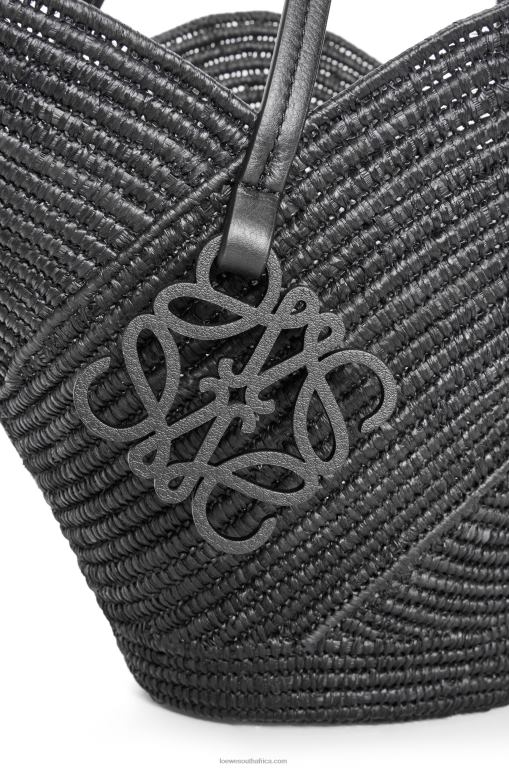 Loewe Women Petal basket bag in raffia and calfskin 206XF41 Black - Image 6