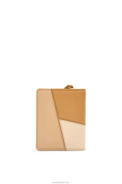 Loewe Women Puzzle compact zip wallet in classic calfskin 206XF1212 Angora/Dusty Beige - Image 4