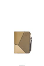 Loewe Women Puzzle slim bifold wallet in classic calf 206XF1258 Clay Green/Butter