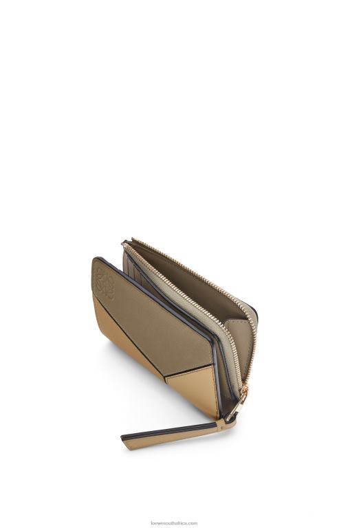 Loewe Women Puzzle slim bifold wallet in classic calf 206XF1258 Clay Green/Butter - Image 3