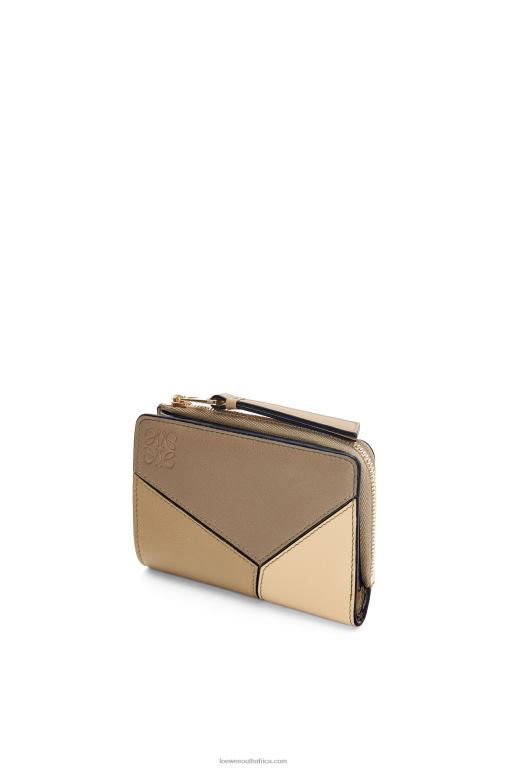 Loewe Women Puzzle slim bifold wallet in classic calf 206XF1258 Clay Green/Butter - Image 4