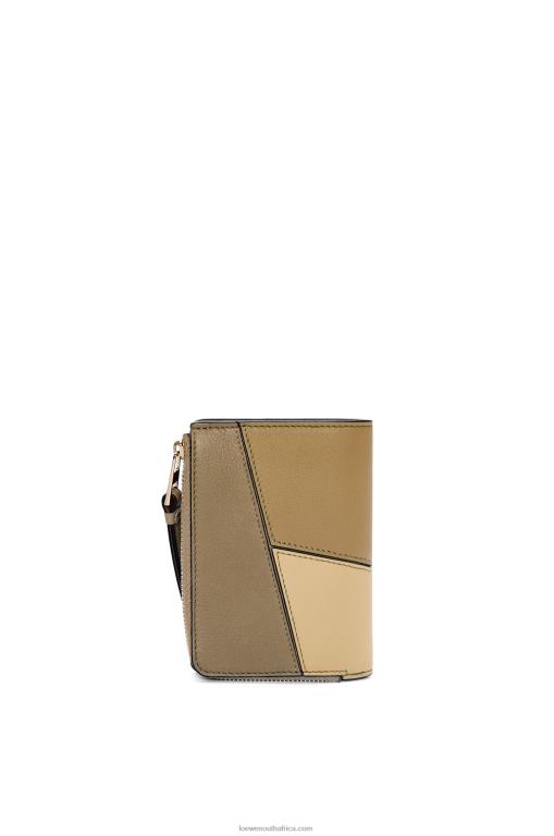 Loewe Women Puzzle slim bifold wallet in classic calf 206XF1258 Clay Green/Butter - Image 5