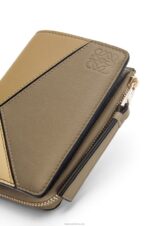 Loewe Women Puzzle slim bifold wallet in classic calf 206XF1258 Clay Green/Butter - Image 6