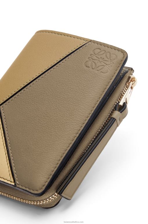 Loewe Women Puzzle slim bifold wallet in classic calf 206XF1258 Clay Green/Butter - Image 6