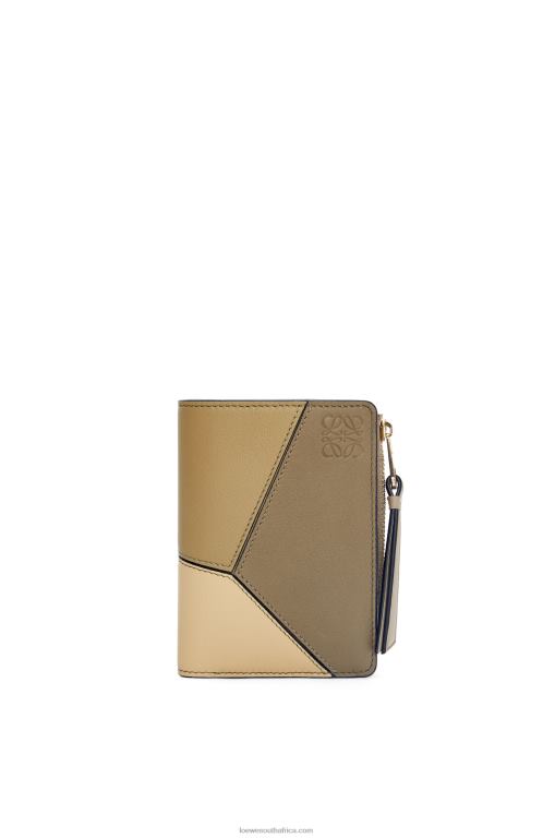 Loewe Women Puzzle slim bifold wallet in classic calf 206XF1258 Clay Green/Butter - Image 1