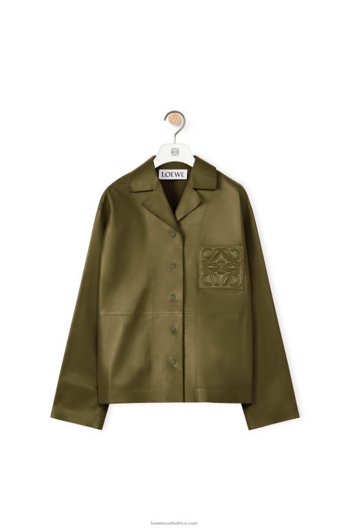 Loewe Women Pyjama blouse in nappa lambskin 206XF933 Dark Khaki Green - Image 5