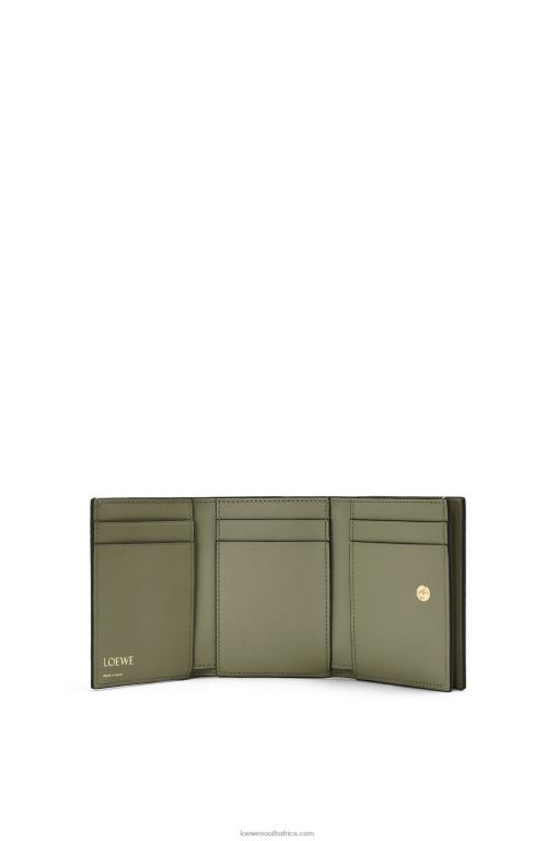 Loewe Women Repeat trifold wallet in embossed silk calfskin 206XF1277 Avocado Green - Image 2
