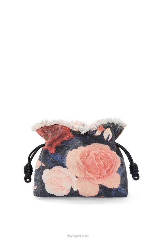 loewe_women_roses_flamenco_clutch_in_denim_206xf389_black.jpg Loewe Women Roses Flamenco clutch in denim 206XF389 Black - Image 1