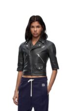 Loewe Women Short biker jacket in nappa 206XF1116 Black - Image 2