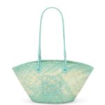 Loewe Women Small Anagram basket bag in iraca palm and calfskin 206XF110 Fresh Mint