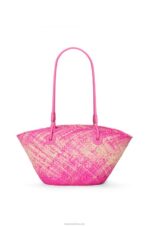 Loewe Women Small Anagram basket bag in iraca palm and calfskin 206XF56 Fuchsia - Image 3