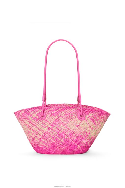 Loewe Women Small Anagram basket bag in iraca palm and calfskin 206XF56 Fuchsia - Image 3
