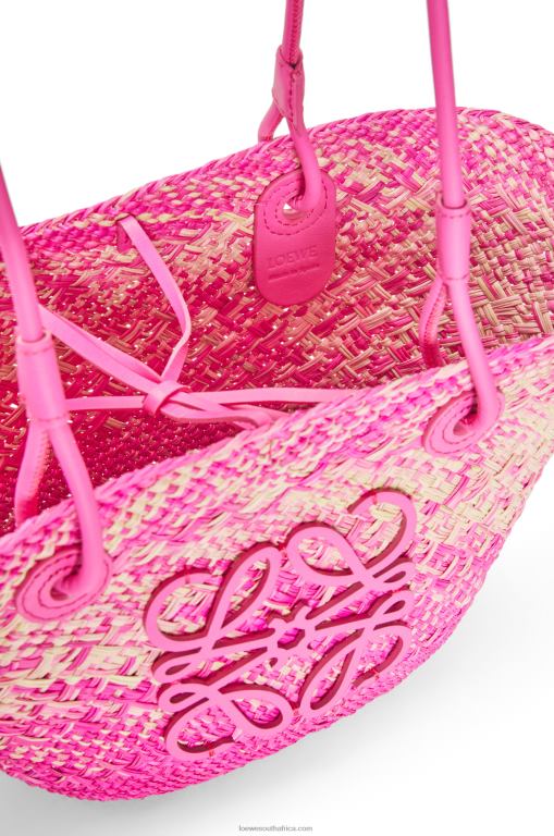 Loewe Women Small Anagram basket bag in iraca palm and calfskin 206XF56 Fuchsia - Image 4