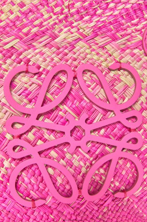 Loewe Women Small Anagram basket bag in iraca palm and calfskin 206XF56 Fuchsia - Image 5