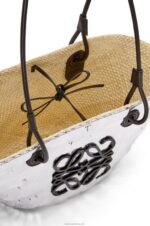Loewe Women Small Anagram basket in sequinned iraca palm and calfskin 206XF109 Silver - Image 5