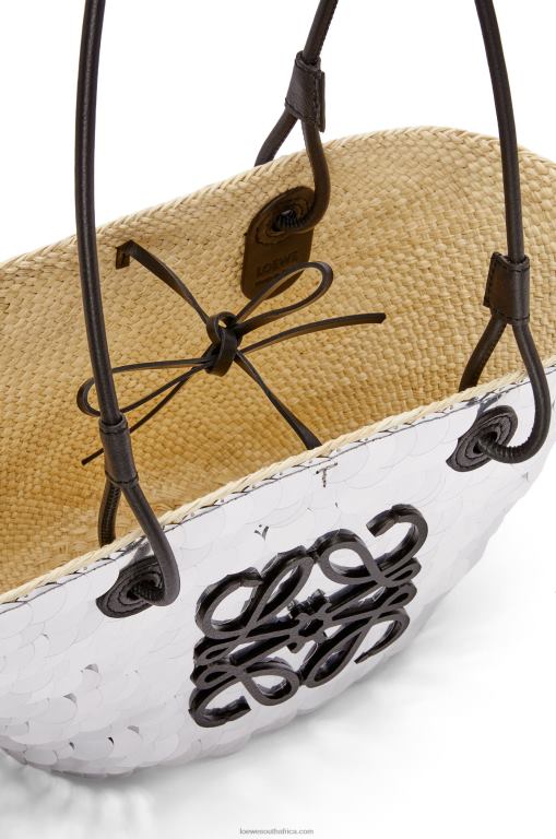 Loewe Women Small Anagram basket in sequinned iraca palm and calfskin 206XF109 Silver - Image 5