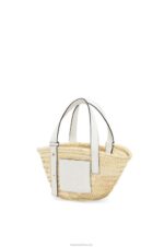 Loewe Women Small Basket bag in palm leaf and calfskin 206XF48 Natural/White - Image 3