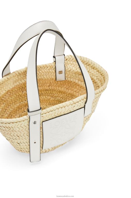 Loewe Women Small Basket bag in palm leaf and calfskin 206XF48 Natural/White - Image 5