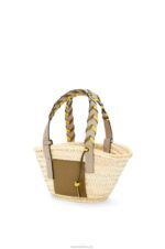 Loewe Women Small Basket bag in palm leaf with a braided handle in calfskin 206XF5 Olive/Sand - Image 3