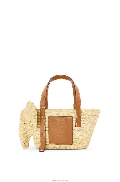 Loewe Women Small Elephant Basket bag in raffia and calfskin 206XF79 Natural/Tan - Image 1