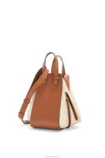 Loewe Women Small Hammock bag in Anagram jacquard and calfskin 206XF523 Ecru/Tan
