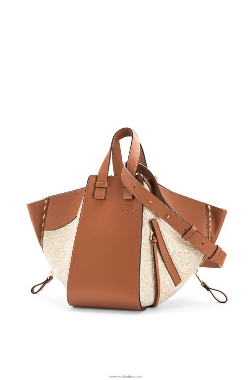 Loewe Women Small Hammock bag in Anagram jacquard and calfskin 206XF523 Ecru/Tan - Image 3