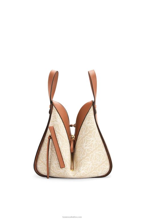 Loewe Women Small Hammock bag in Anagram jacquard and calfskin 206XF523 Ecru/Tan - Image 4