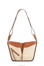 Loewe Women Small Hammock bag in Anagram jacquard and calfskin 206XF523 Ecru/Tan - Image 5