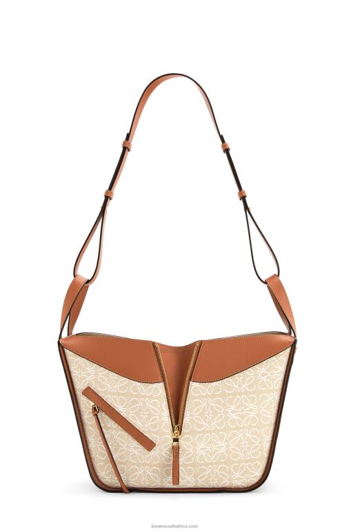 Loewe Women Small Hammock bag in Anagram jacquard and calfskin 206XF523 Ecru/Tan - Image 5