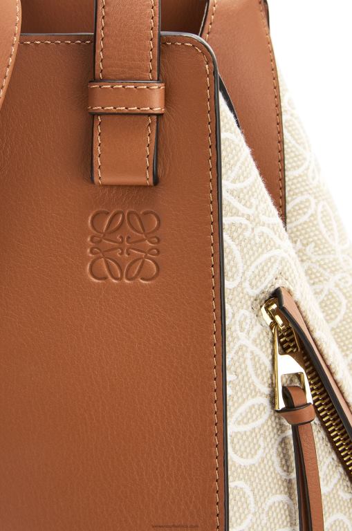 Loewe Women Small Hammock bag in Anagram jacquard and calfskin 206XF523 Ecru/Tan - Image 7