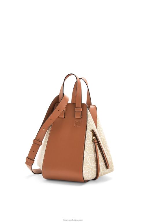 Loewe Women Small Hammock bag in Anagram jacquard and calfskin 206XF523 Ecru/Tan - Image 1