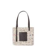 Loewe Women Small Newspaper Square Basket bag in paper and calfskin 206XF100 Black/Multicolor