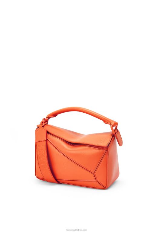 Loewe Women Small Puzzle bag in satin calfskin 206XF491 Orange - Image 1
