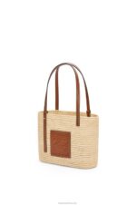 Loewe Women Small Square Basket bag in raffia and calfskin 206XF46 Natural/Pecan - Image 2