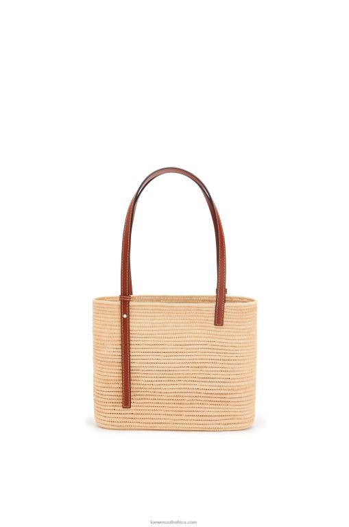 Loewe Women Small Square Basket bag in raffia and calfskin 206XF46 Natural/Pecan - Image 4