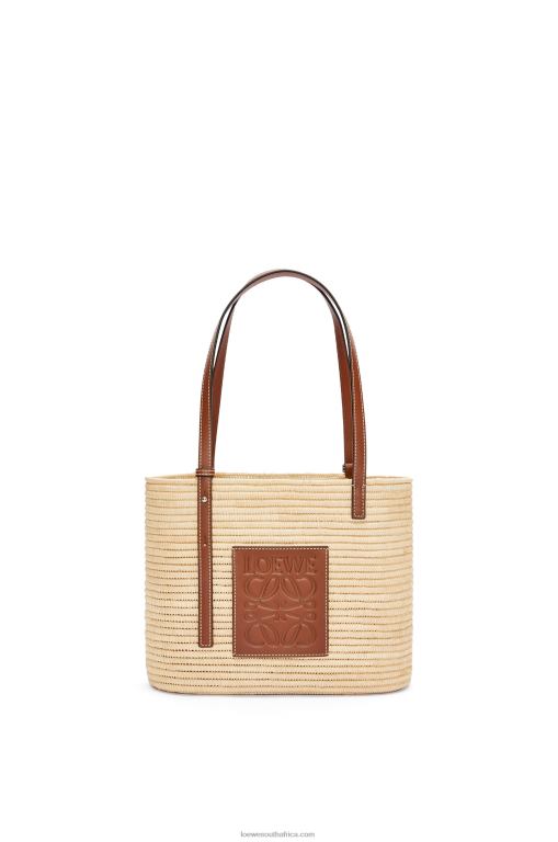 Loewe Women Small Square Basket bag in raffia and calfskin 206XF46 Natural/Pecan - Image 1
