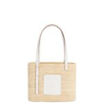 Loewe Women Small Square Basket bag in raffia and calfskin 206XF47 Natural/White