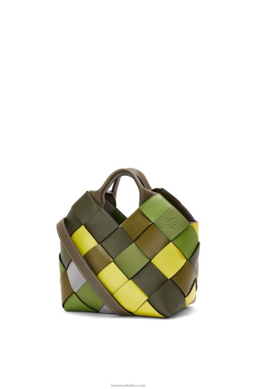 Loewe Women Small Surplus Leather Woven basket bag in classic calfskin 206XF103 Green - Image 3