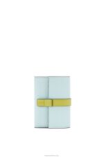 Loewe Women Small vertical wallet in soft grained calfskin 206XF1309 Crystal Blue/Lime Yellow