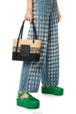 Loewe Women Square Basket bag in degrade raffia and calfskin 206XF99 Natural/Black - Image 2