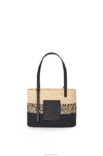Loewe Women Square Basket bag in degrade raffia and calfskin 206XF99 Natural/Black