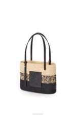 Loewe Women Square Basket bag in degrade raffia and calfskin 206XF99 Natural/Black - Image 3